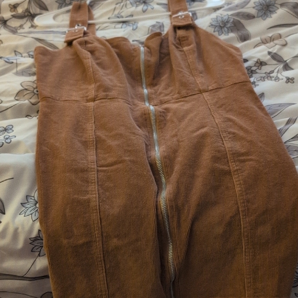 Brown Corduroy Overalls with Zipper